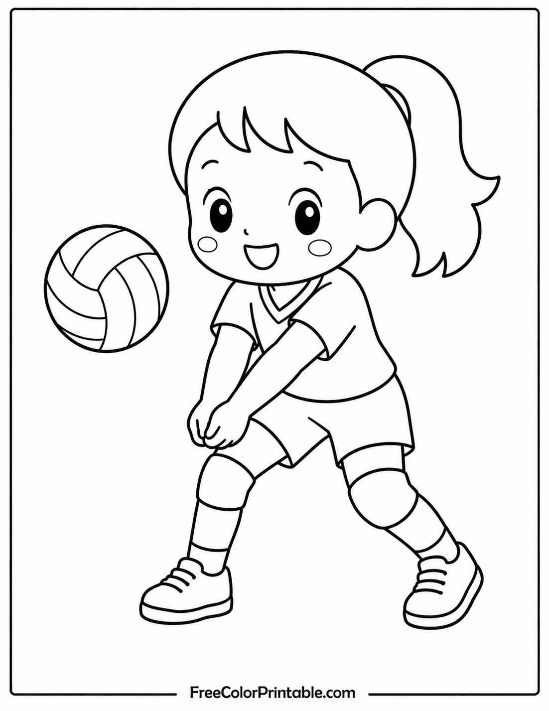 Kawaii girl playing volleyball coloring page Coloring Page — Free Printable — free printable coloring page